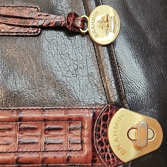 Vintage Brahmin Classic Black Leather Top-Handle Satchel Bag Pursel - Picture 2 of 16